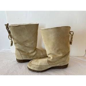 Khombu Leather Boots Women's 7M Light Tan Navajo Winter Snow Pull On Stitching